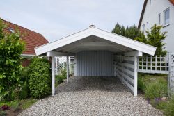Carport,With,Pitched,Roof,,White,Wood,With,Opeln,Driveway,On